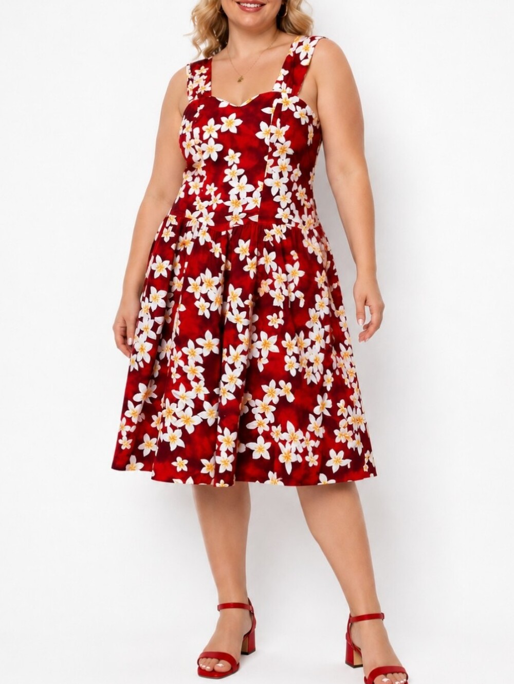 Royal Creations Made in Hawaii Red Plumeria Floral Fit & Flare Sundress Size L